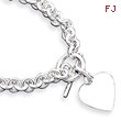 Sterling Silver Engraveable Heart Disc On Fancy Link Toggle Bracelet