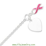 Sterling Silver Fancy Heart With Pink Ribbon Bracelet