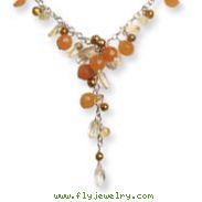 Sterling Silver Freshwater Cultured Gold Pearl Carnelian Yellow Quartz Necklace