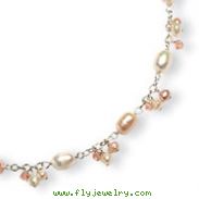 Sterling Silver Freshwater Cultured Pearls Peach Crystal Necklace