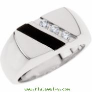 Sterling Silver Gents Genuine Onyx And Diamond Ring