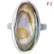 Sterling Silver Genuine Abalone Doublet With Checkerboard White Quartz Top Ring