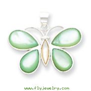 Sterling Silver Green & White Shell Butterfly Pendant