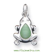 Sterling Silver Green Cats Eye Frog Charm