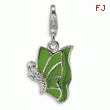 Sterling Silver Green Enameled & CZ Butterfly With Lobster Clasp Charm