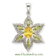 Sterling Silver Green, Yellow & Clear CZ Pendant