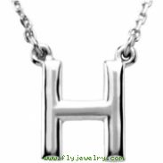 Sterling Silver H 16" Polished BLOCK INITIAL NECKLACE