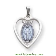 Sterling Silver Heart Blue Epoxy Miraculous Medal