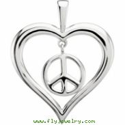 Sterling Silver Heart Peace Sign Pendant