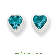 Sterling Silver Heart-Shaped Light Blue CZ Earrings