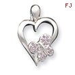 Sterling Silver Heart With Pink CZ Butterfly Pendant