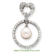 Sterling Silver Imitation Pearl And CZ Pendant