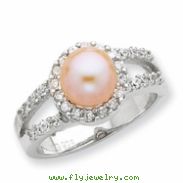 Sterling Silver Imitation Pearl and CZ Ring