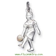 Sterling Silver Lady Bowler With Synthetic Pearl Charm