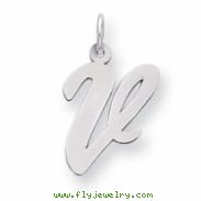 Sterling Silver Large Script Intial V Charm