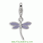 Sterling Silver Lilac Enameled Dragonfly With Lobster Clasp Charm