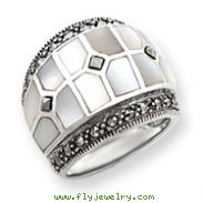 Sterling Silver Marcasite & Mother Of Pearl Ring
