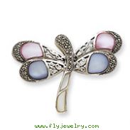 Sterling Silver Marcasite and Mother of Pearl CZ Butterfly Pin