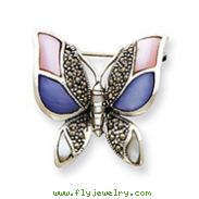 Sterling Silver Marcasite Mother of Pearl Butterfly Pin