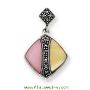 Sterling Silver Marcasite Pink And Yellow Mother Of Pearl Pendant