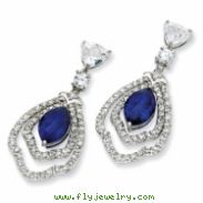 Sterling Silver Marquise Synth Sapphire & CZ Dangle Post Earrings