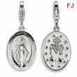 Sterling Silver Miraculous Medal With Lobster Clasp Charm
