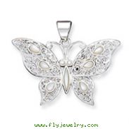 Sterling Silver Mother Of Pearl Fancy Butterfly Pendant