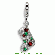 Sterling Silver Mulitcolor Cubic Zirconia Stocking With Lobster Clasp Charm