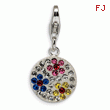 Sterling Silver Multicolored Crystal Flower Disc With Lobster Clasp Charm