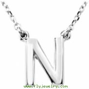 Sterling Silver N 16" Polished BLOCK INITIAL NECKLACE