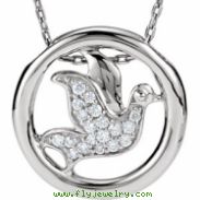 Sterling Silver NECKLACE Complete with Stone 18.00 INCH ROUND VAROIUS Diamond Polished 1/8CTW DOVE N