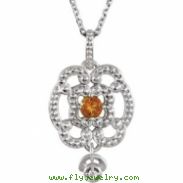 Sterling Silver Necklace Complete with Stone Citrine Polished Citrine and .015 CTW Diamond Necklace