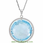 Sterling Silver NECKLACE Complete with Stone ROUND 20.00 MM SKY BLUE TOPAZ Polished 18 INCH NECKLACE
