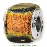 Sterling Silver Orange Dichroic Glass Square Bead