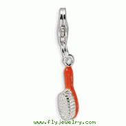 Sterling Silver Orange Enameled Hair Brush With Lobster Clasp Charm