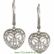 Sterling Silver Pair Diamond Lever Back Heart Earrings