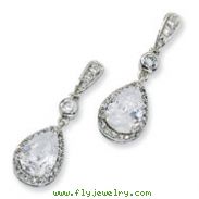 Sterling Silver Pear CZ Dangle Post Earrings
