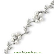 Sterling Silver Pearl And CZ Floral Bracelet