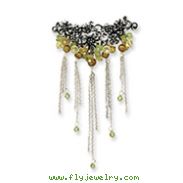 Sterling Silver Peridot/Freshwater Cultured Gold Pearl/Lime Crystal Pin
