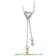 Sterling Silver Pink & Clear Cubic Zirconia Through The Heart Of Love 18" Necklace