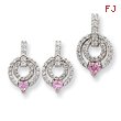 Sterling Silver Pink & Clear CZ Earrings and Pendant Set