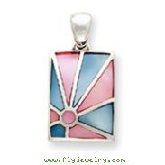 Sterling Silver Pink and Blue Mother Of Pearl Sunburst Design Pendant