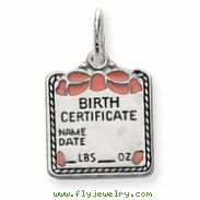 Sterling Silver Pink Birth Certificate Charm