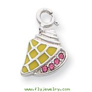 Sterling Silver Pink Crystals Yellow Enameled Shell