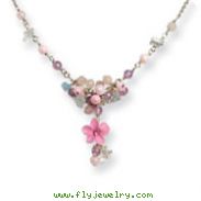 Sterling Silver Pink CZ, Blue Topaz Chip, Pink Agate, Amethyst Necklace