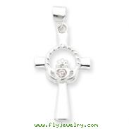 Sterling Silver Pink CZ Claddagh Cross Pendant