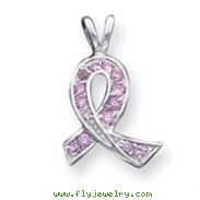 Sterling Silver Pink CZ Ribbon Pendant