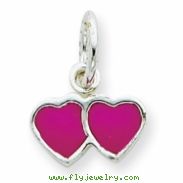 Sterling Silver Pink Enameled Double Heart Charm