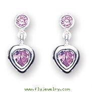 Sterling Silver Pink Heart  CZ Earrings