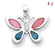 Sterling Silver Pink, White And Blue Shell Butterfly Pendant